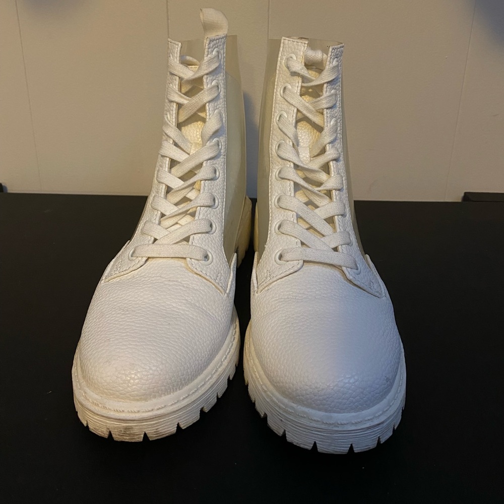 White lace up wedge sole ankle boots